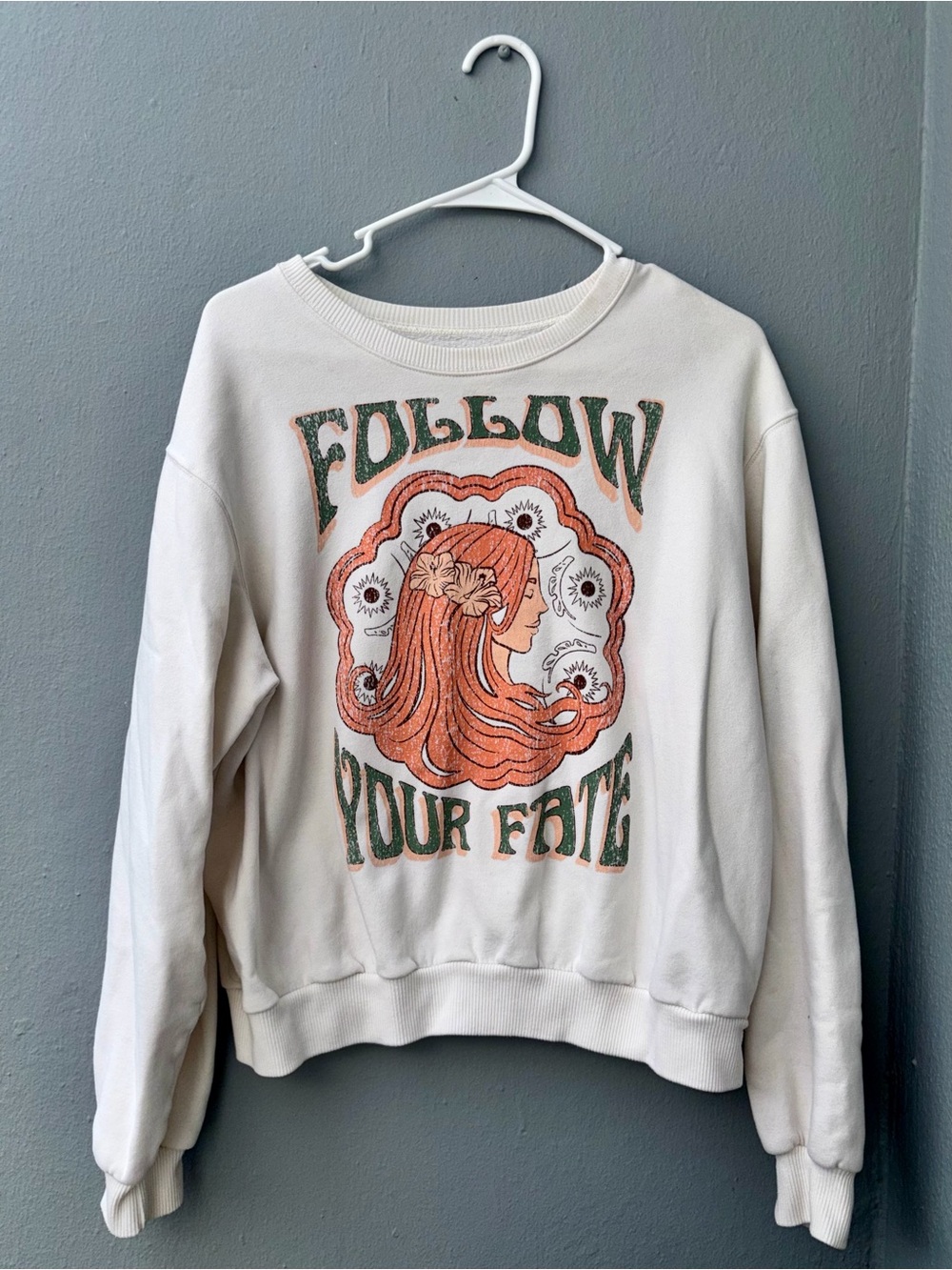 Hollister Cream Sweatshirt with Orange Graphic and Green Lettering